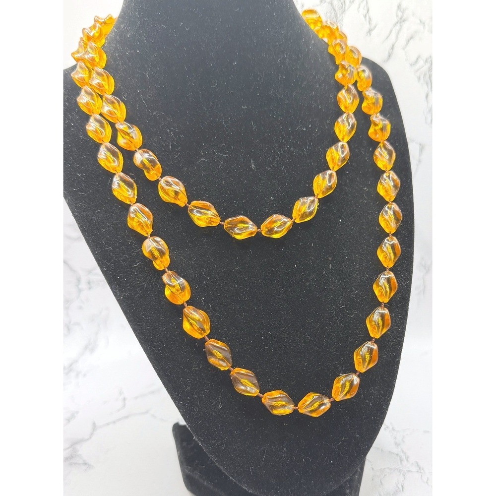 Sarah Coventry Amber Beaded Necklace 36" Long Vintage Gold‎ Tone